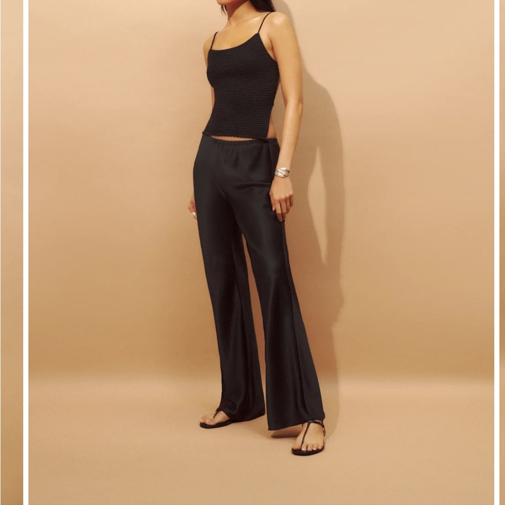 Reformation Black Gale Satin Pants